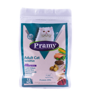 غذای خشک گربه بالغ پرامی 29% گربه های حساس 1.5 کیلویی Pramy